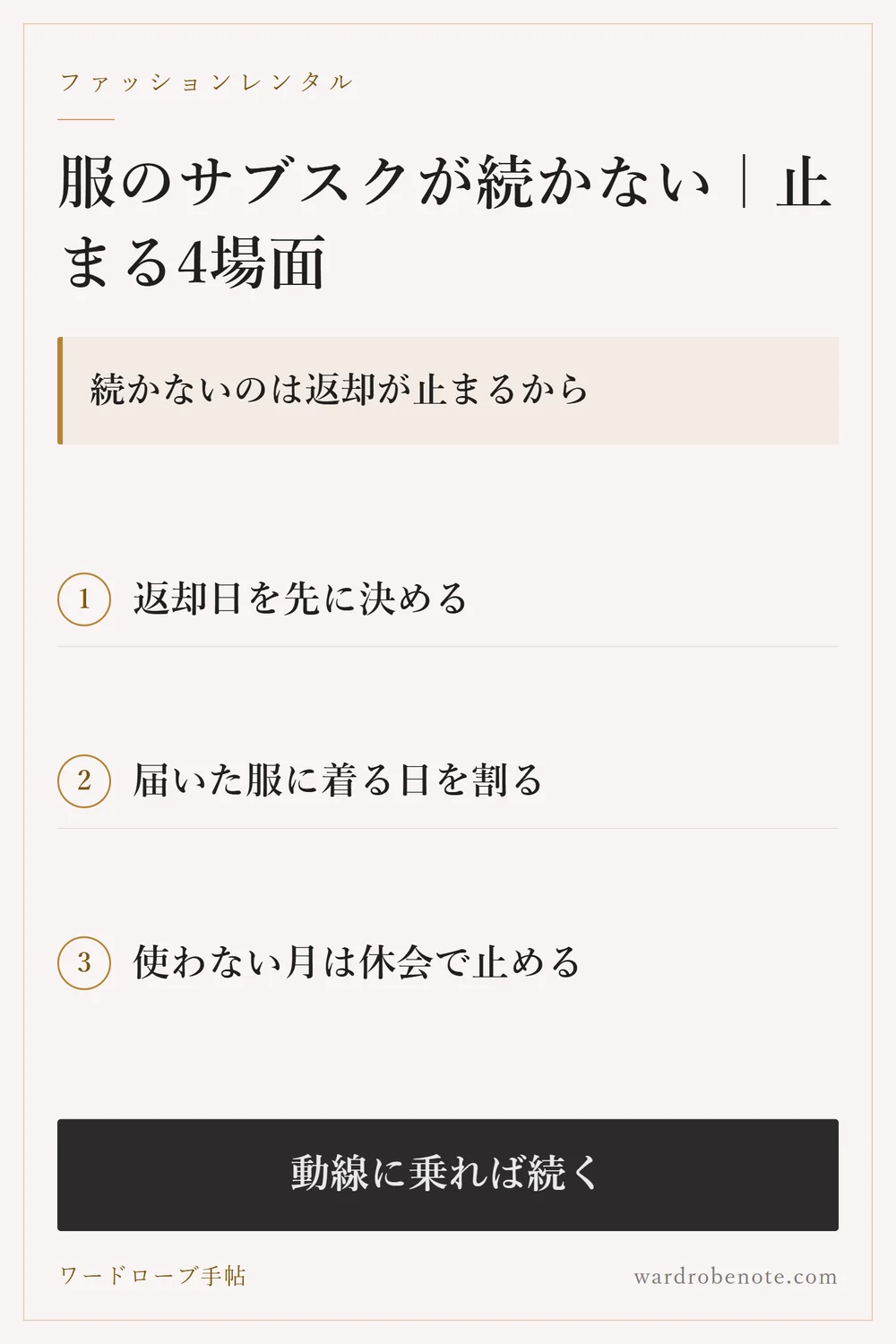 服のサブスクが続かない｜止まる4場面｜続かないのは返却が止まるから