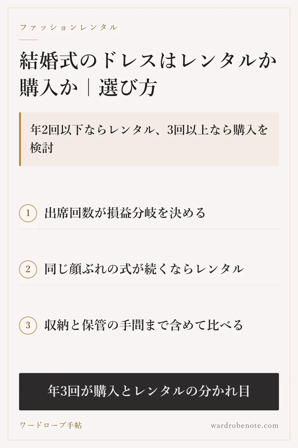 結婚式のドレスはレンタルか購入か｜選び方｜年2回以下ならレンタル、3回以上なら購入を検討